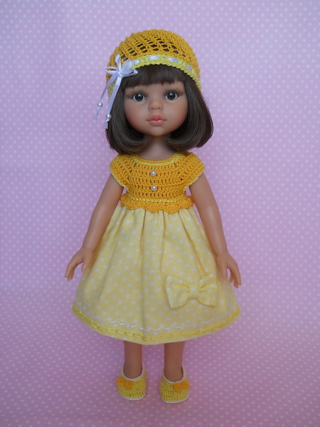 Комбинированное платье для куклы с бантиком