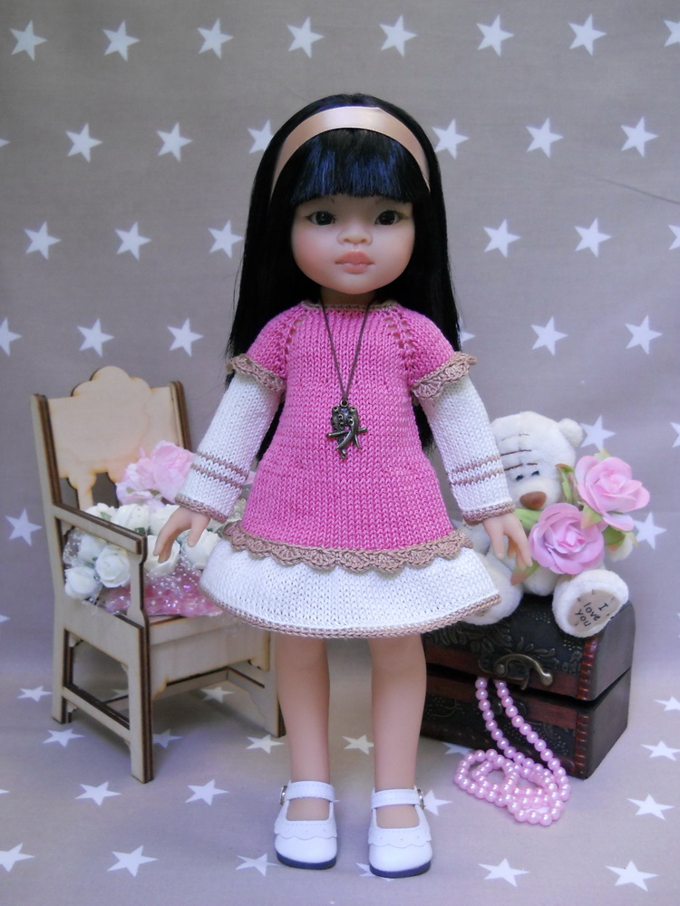 Платье связанное спицами для кукла Paola Reina
